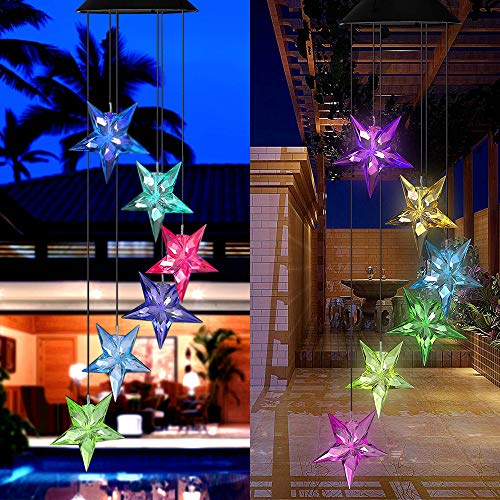 Vinkki Wind Chime Color Changing Solar Light Blue Star LED Wind Chime Wind Mobile Portable Waterproof Outdoor Decorative Romantic Wind Bell Light for Patio Yard Garden Home - Thumbnail 5