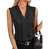 LYANER Women's Elegant V Neck Pleated Sleeveless Blouse Work Shirt Tank Top