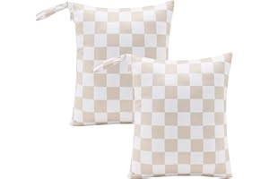 Ohocut Beige Khaki Checkered Waterproof Wet Dy Diaper Bag for Baby Essentials, Travel, Swimsuit, Beach Bag Accessories, Aesthetic Trendy Cute Toddler Baby Cloth Bag Pouch, Pack of 2