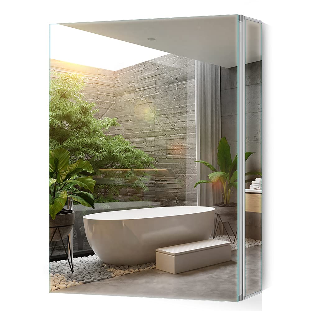 Tokvon® Limerence Shaving Cabinet with Mirror - 60cm Wide, Bathroom Mirror Cabinet with Adjustable Shelf & Soft Closing Hinges, Large Storage, Aluminium Frame, 65x60x13cm