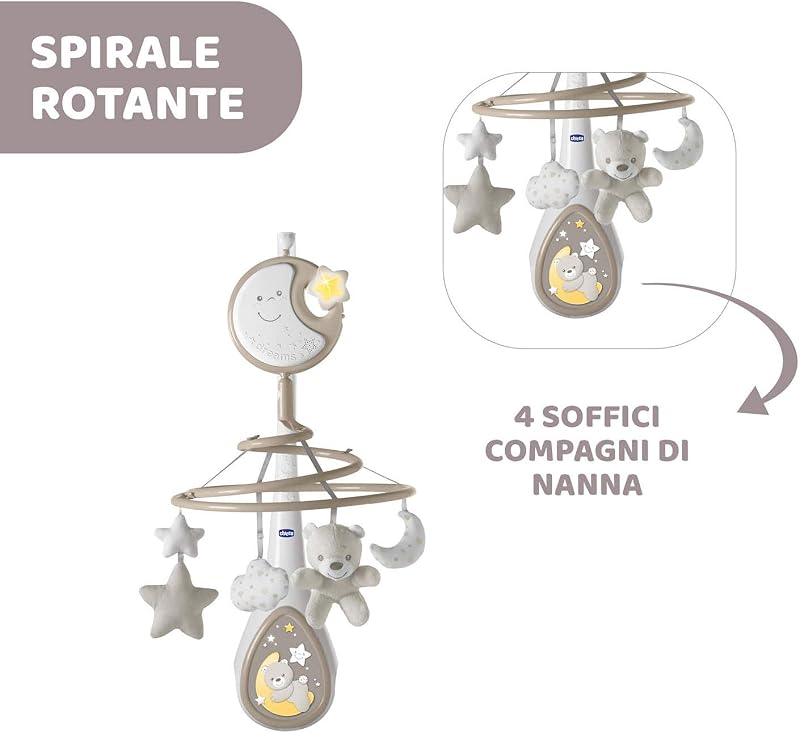 Next2Dreams Giostrina Neonato 3in1 con Carillon Elettronico per Culla e Lettino, Compatibile con Culla Chicco Next2Me, con Effetti Sonori, Proiettore di Luce Soffusa, Musica - 0+ Mesi, Neutro