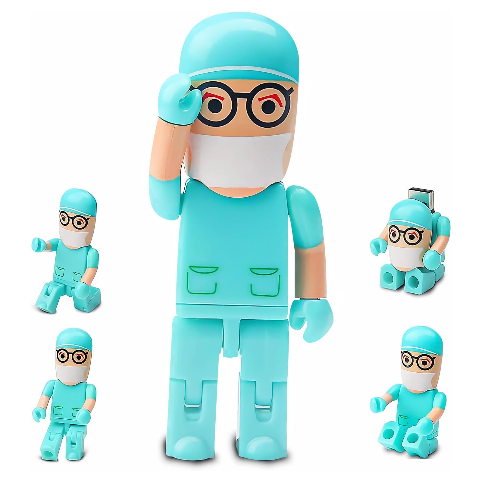 USB Flash Drive 64GB Cartoon Doctor Model USB Drives USB 2.0 Memory Stick Thumb Drive for External Data Storage, Green