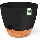 GARDIFE 12 inch planters, Plant Pots,Self Watering Pots, Large Plastic Flower pots with Deep Reservior and High Drainage Holes for Indoor Outdoor Plants and Flowers, Black