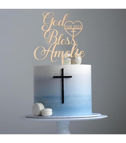 Personalized Name Cake Charm & Cross Custom Christening Cake Topper Baptism Decor Laser Cut Name Cake Plaque Gold Mirror Acrylic Name - View #9