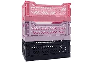 LUNA CRATES Collapsible Storage Box, Foldable Crate Organizer Bin with Handle, Stackable Crates for Home Organization (Navy-Lilac-Pink, 4L - 3-Pack)
