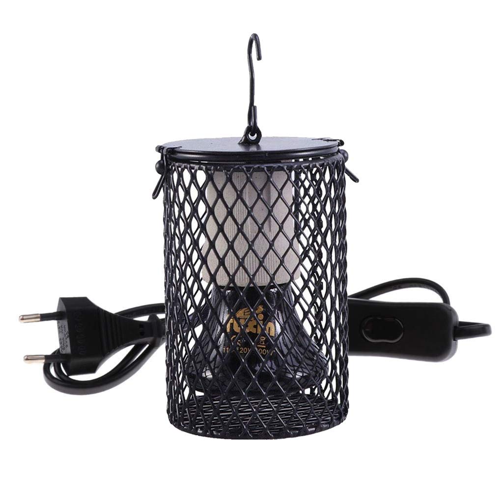 POFET Reptiles Ceramic Heating Lamp with Guard, Heater Lighting Infrared Reptile Heat Light Bulb Holder with Anti Hot Bracket Guard Cage for Tortoise/Lizard/Snake/Bearded Dragon 75W