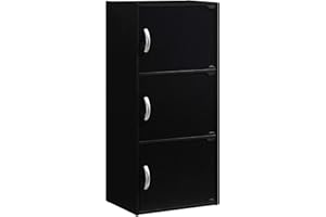 HODEDAH IMPORT 3-Shelf Bookcase Cabinet, Black