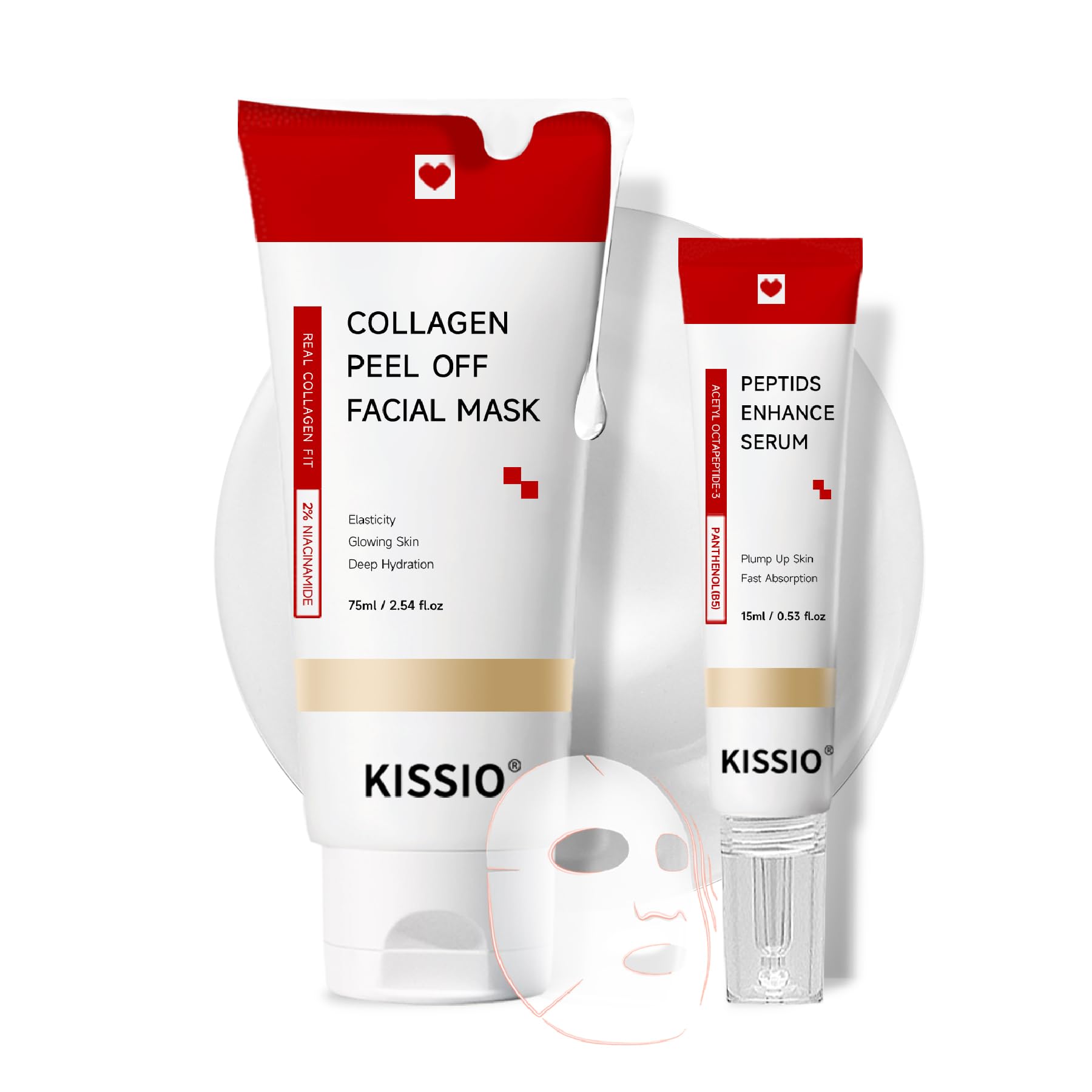 KISSIO Collagen Wrapping Mask Set,Enhance Serum and Peel Off Facil Mask for Elasticity,Hydrating,Glowing and Plumping Skin,Face Mask with Collagen,Peptide and Niacinamide,Skin Care