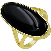 GOURIK 14k Yellow Gold Long Oval Shaped Natural Gemstone Rings For Women, Solitaire Birthstone Ring Jewelry Women's Day Gift For Mom Wife Sister Her