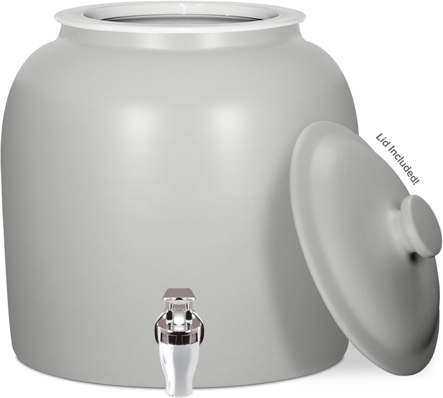 Brio Matte Colored Porcelain Ceramic Water Dispenser Crock with Faucet (Matte Gray)