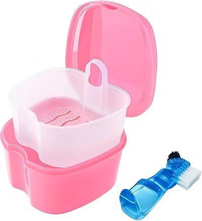 Keedolla Denture Cleaning Case Orthodontic Retainer Container Pink