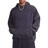 KEEPSHOWING Mens Hoodies Vintage Oversized Hoodie Acid Wash Fleece Pullover Plush Heavyweight Streetwear Sweatshirts