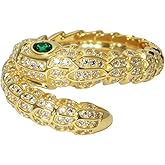 Aura & Irena Adjustable 18K Gold Plated Snake Rings for Women, Statement Rings with 3A Cubic Zirconia, US 6-9 Non Tarnish Gift Ring