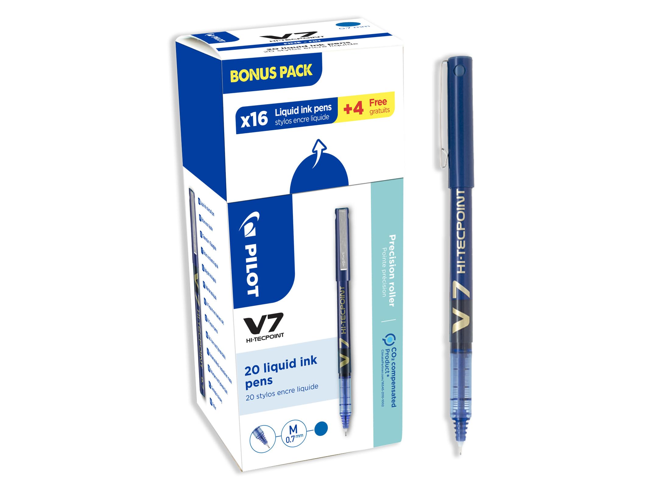 Pilot V7 Hi-Tecpoint Liquid Ink Roller Pen - Blue (Pack of 20)