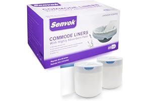 Senvok Commode Liners with Highly Absorbent Pads - [Lavender Scent Pack of 60] - Medical Grade - Universal Fit - Leak-Proof - Bedside Commode Liners and Pads Disposable, Toilet Liners Disposable Adult