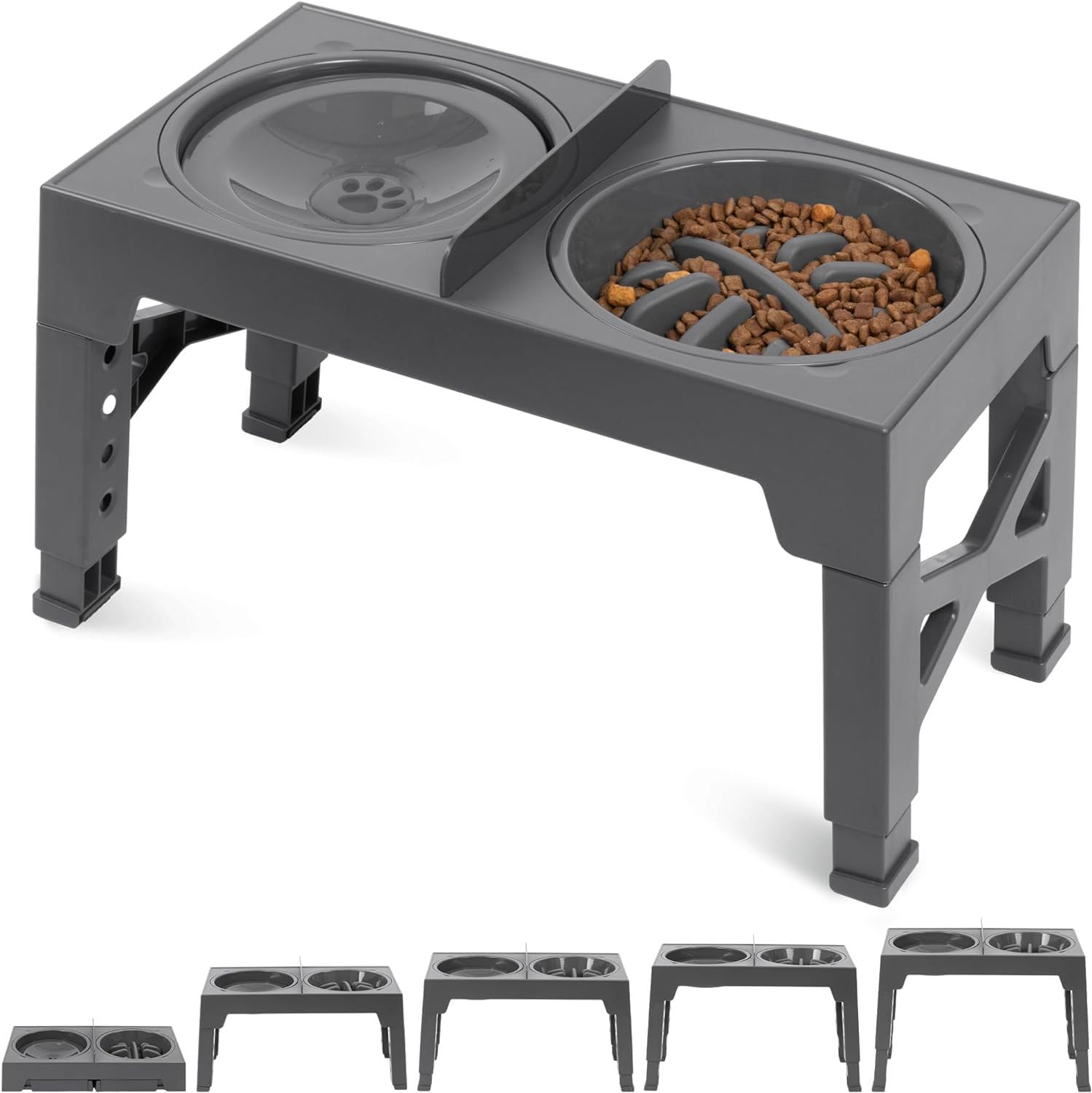 Elevated Dog Bowl with Slow Feeder and Non-Spill Slow Water Bowl, 2-in-1 Raised Dog Bowl 4 Height Adjustable Pet Dispenser with Stand for Small Medium Large Dog Cat