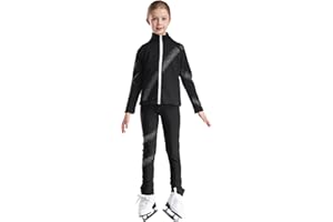 Aislor Girls Kids Ice Skating Suit Figure Skating Jacket Outerwear with Practice Leggings Ice Skating Pants Training Costume