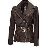 Decrum Asymmetrical Womens Leather Jacket - Belted Style Real Lambskin Leather Jackets For Women