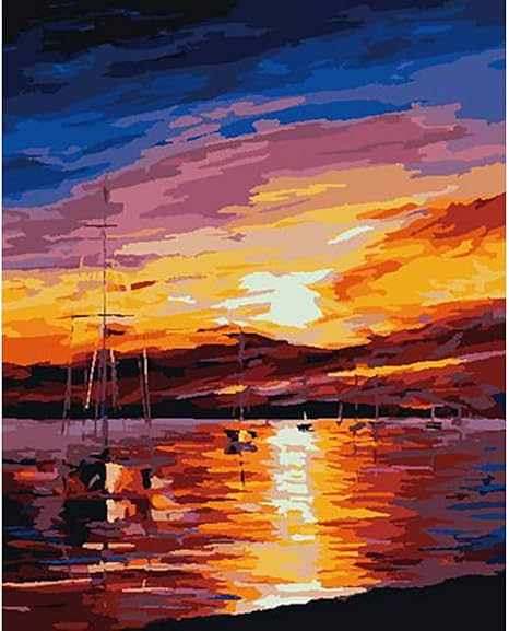 Amazon Co Jp Hooooj 大人と初心者のためのdiyデジタル絵画 Diyキャンバス油絵キット 海に沈む夕日 ホーム キッチン