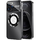 MAKAVO Magnetic for iPhone 12 Pro Max Case, Compatible with MagSafe, Built-in Camera Lens Protector, Logo View, Military Grade Drop Proof Phone Case Cover, Black