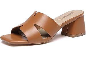 Gorfen Women's Square Open Toe Sandals Low Block Chunky Heel Slip on Comfortable Casual Sandals for Daily Wear