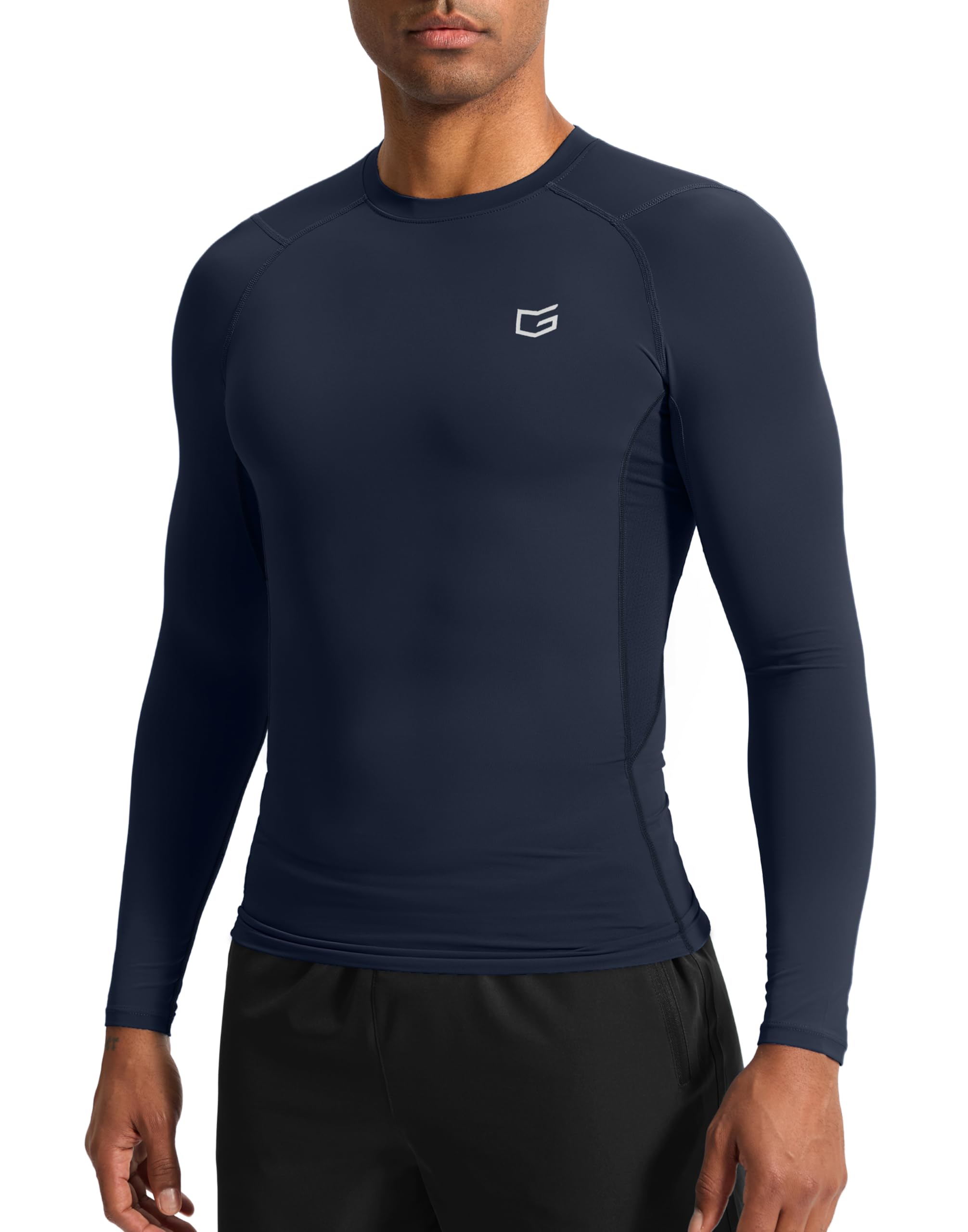 Photo 1 of **FITS LIKE XS*** G Gradual Mens Compression Shirt Long Sleeve Moisture Wicking Running Gym Shirts for Men Athletic Workout Base Layer T-Shirt(Navy,S)