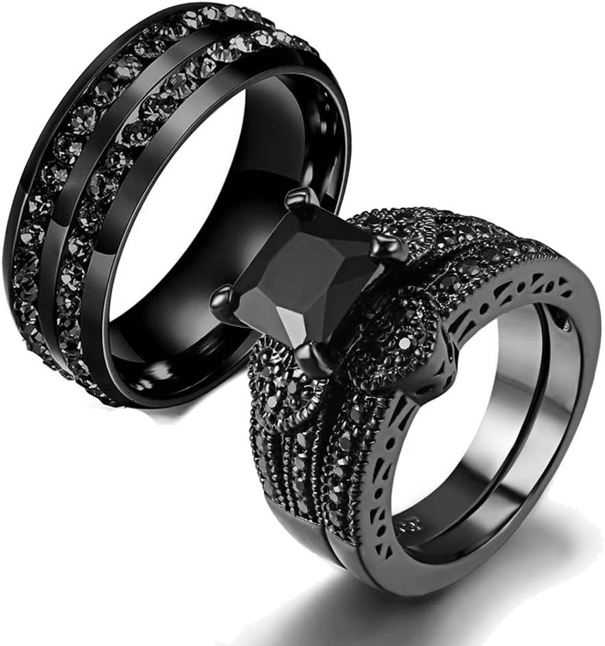 Gy JewelryCouple Ring His Hers Women Black Gold Filled Cz Men Stainless Steel Bridal Sets Wedding Band