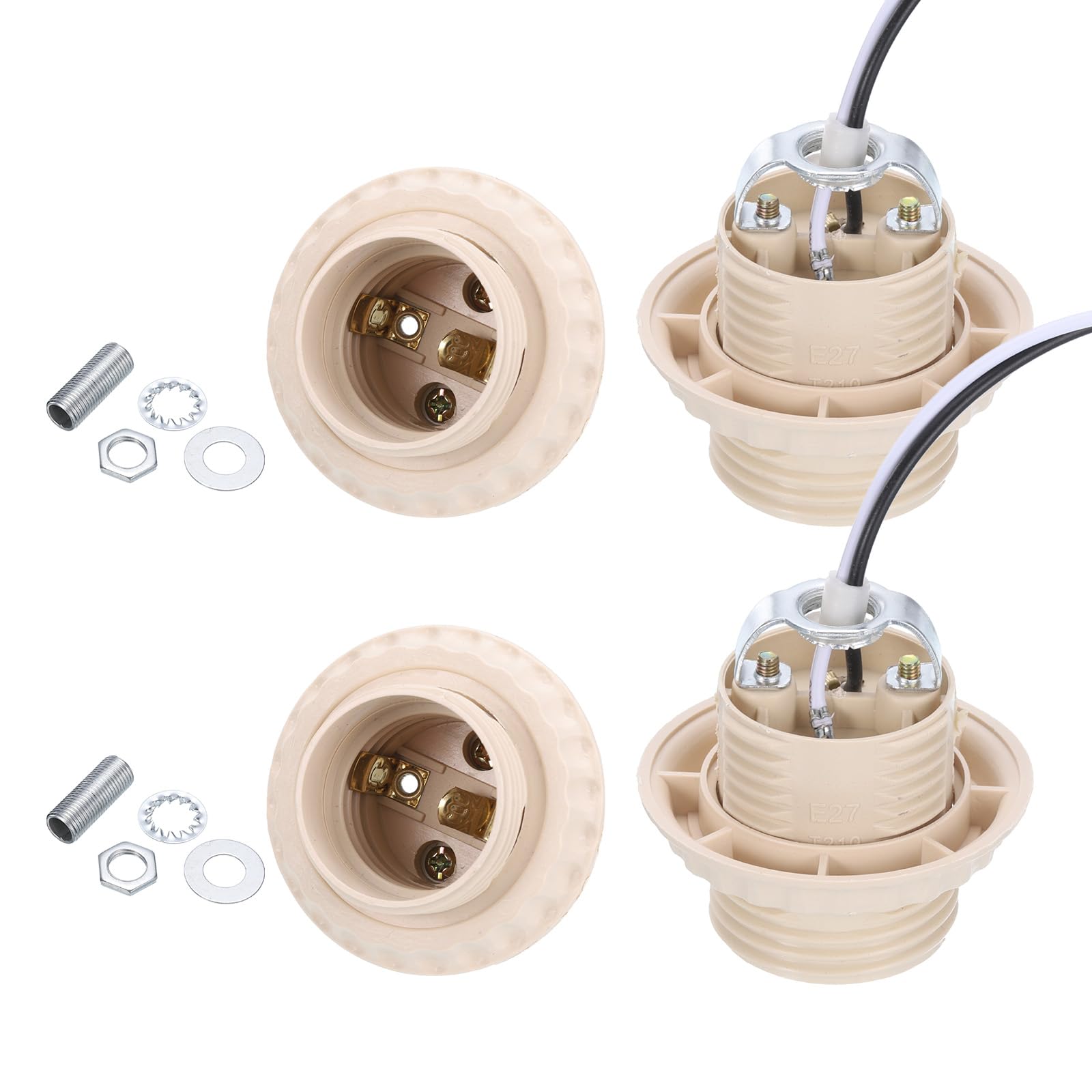 PATIKIL E27/E26 Light Bulb Socket, 4 Set Lamp Base Full-Thread Holder with 50 CM/19.5 Inches Wire Lead for Incandescent LED Light Bulbs Replacement,Yellow