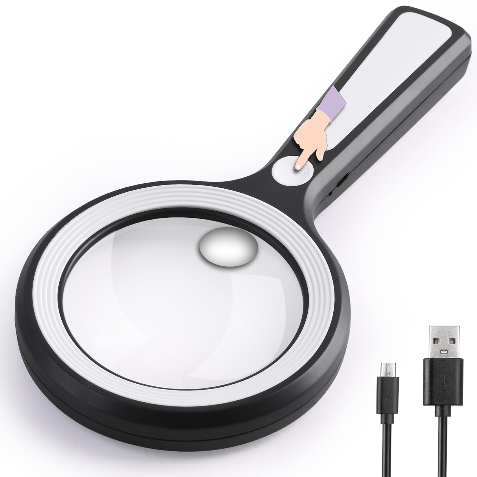 20X 30X Coin Magnifier, USB Rechargeable Lighted Magnifying Glass with Light Handheld for Currency Seniors Reading Crafts Jewelry Hobbies
