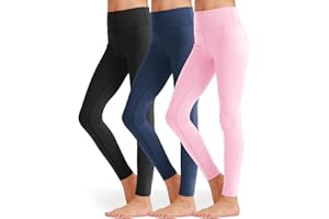 SKIDREAM 3 Pack Girls Black Athletic Leggings, Printed Ankle Length High Waisted Yoga Pants for Kids Teen