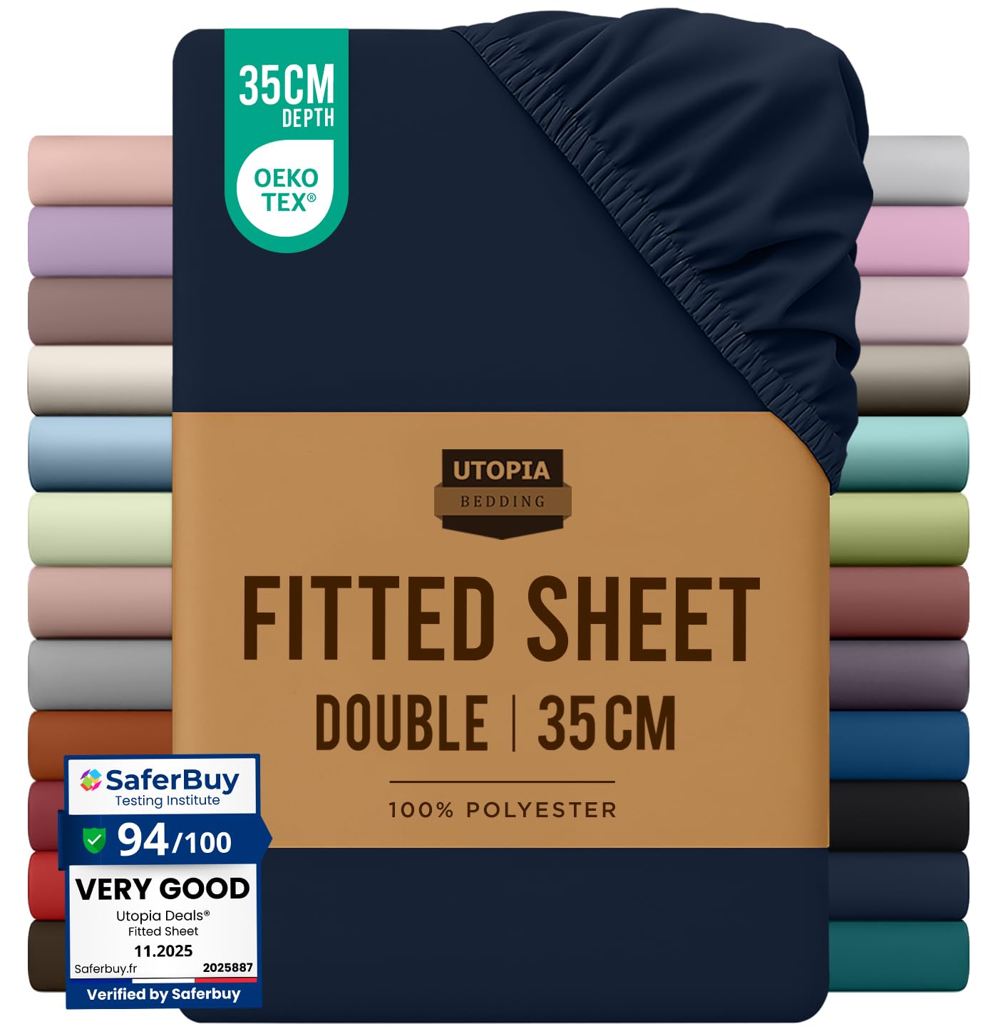 Utopia Bedding Fitted Sheet Double, Navy - Deep Pocket 14 inch (35 cm) - Easy Care - OEKO-TEX Certified - Soft Brushed Microfibre Fabric - Shrinkage and Fade Resistant - Bottom Sheet