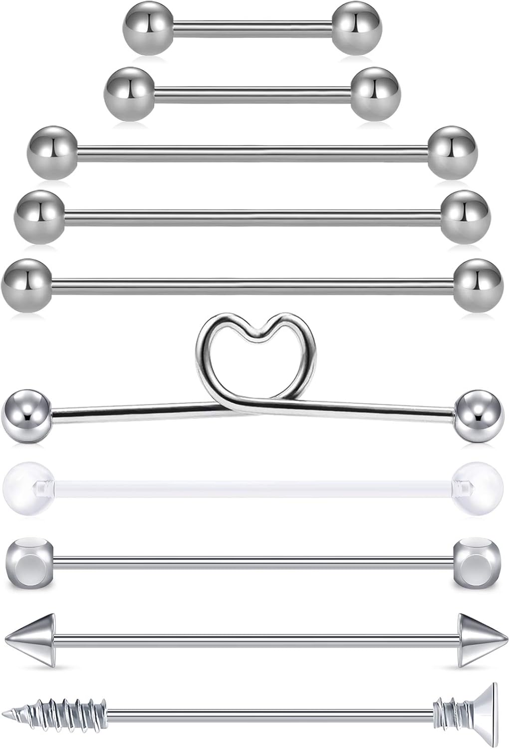 12 Pieces Industrial Piercing Barbell 14Gauge 16mm 18mm 32mm 35mm 38mm Cartilage Ear Piercing