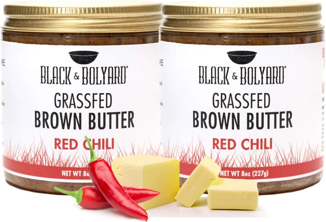 Black & Bolyard Red Chili Brown Butter - Non-GMO, Sugar-free, Salt-free, Grass-fed Butter - Caramelized & Seasoned with Dried Red Chilies - Ghee Butter/Clarified Butter Alternative - 2 x 8 Ounces