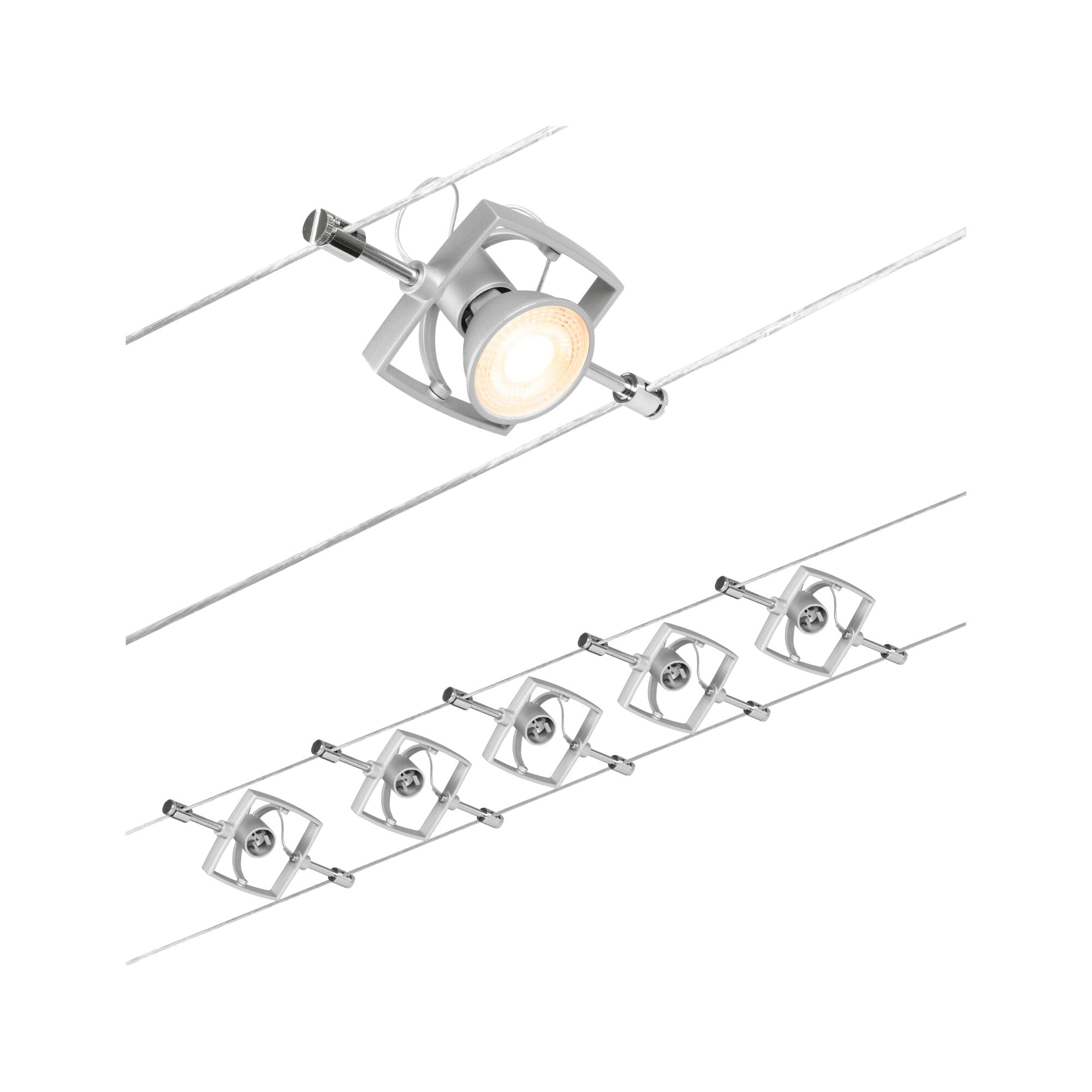 Paulmann 94430 CorDuo Lighting Set - Mac II DC, Max 5 x 10 Watt Extendable Wire Cable System Matt Chrome Plastic GU5.3