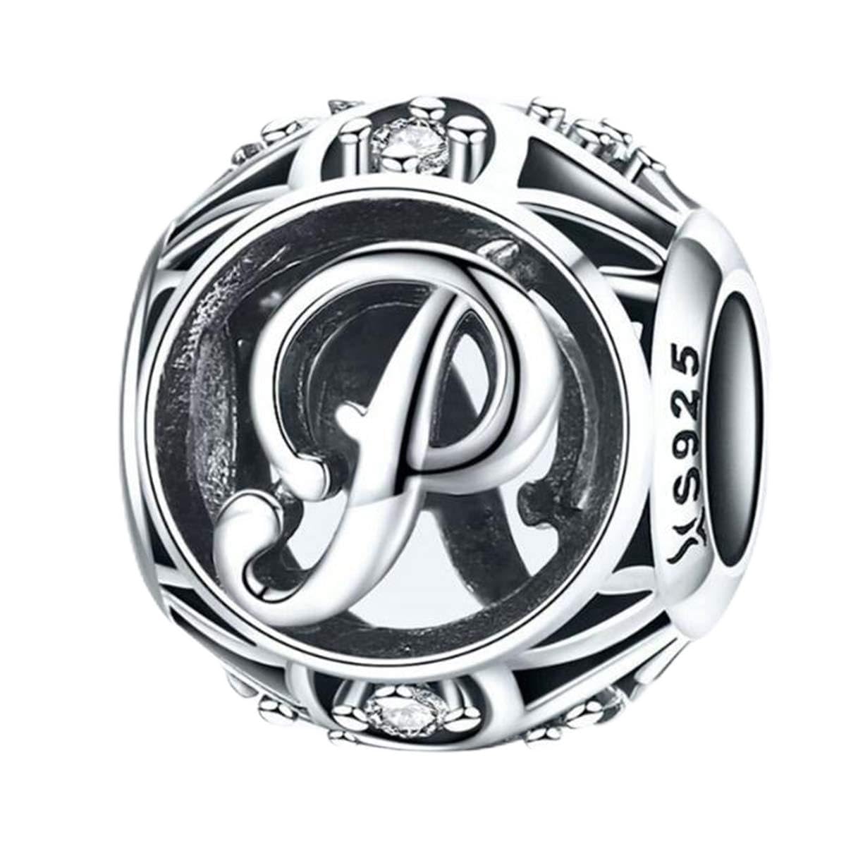 Birthday Charms Genuine 925 Sterling Silver DIY Initial A-Z Charm Alphabet Charms Letter Beads for Pandora Charms Bracelets (Letter P)