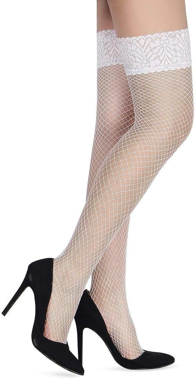 Sexy White Hold Up Stockings With Lace Top Amazon.co.uk Clothing
