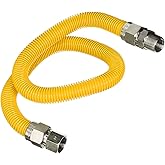 Highcraft GUHD-ZD14-48K Gas Line Hose 3/8'' O.D. x 48'' Length with 0.38 in. FIP x 1/2 in. MIP Fitting, Yellow Coated Stainle