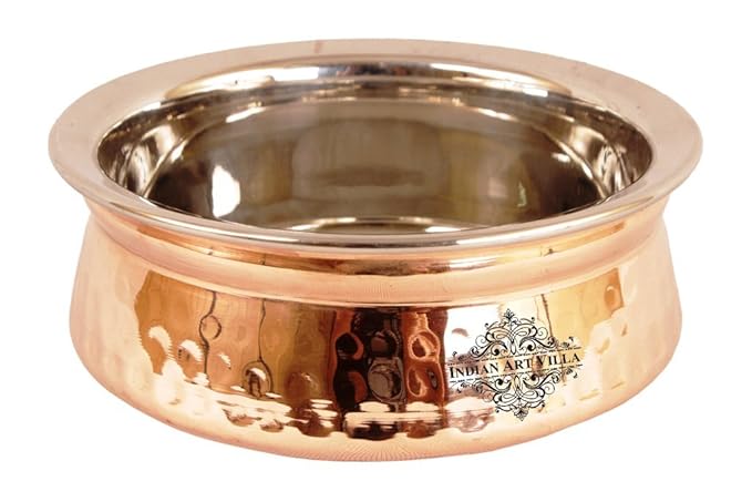 Indian Art Villa Steel Copper Serving Handi Bowl, Serveware & Tableware, Home Restaurant, 400 ML