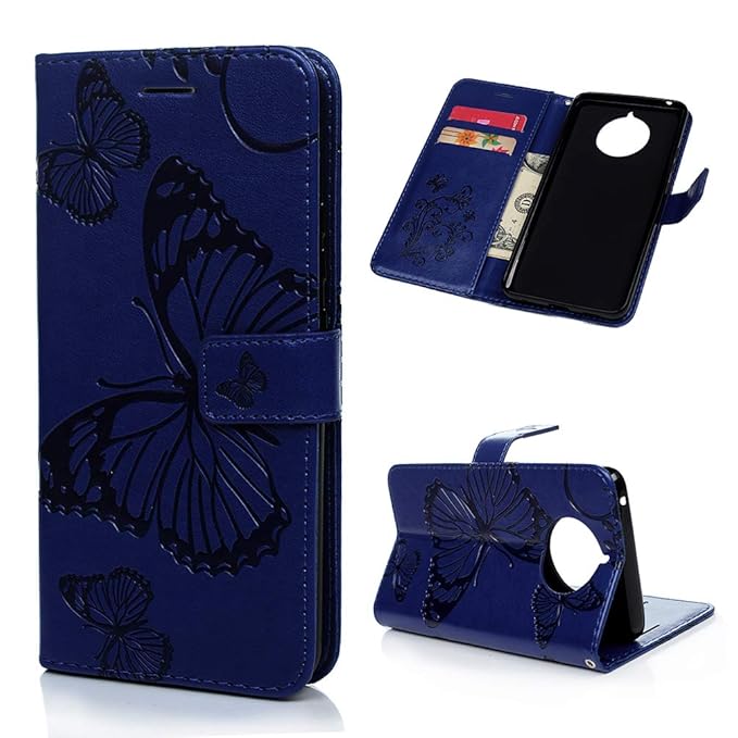 Edauto für Nokia 9 PureView Hülle Leder Flip Case Tasche Großer Schmetterling Wallet Handyhülle PU Bookstyle Brieftasche Schutzhülle Magnetisch Kartenfach Ständer Handytasche Orange