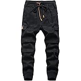 TLAENSON Boys Joggers Cargo Pants for Kids Drawstring Elastic Waist Cotton Twill Jogging School Pant