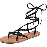 Trary Flat Sandals Women, Lace Up Open Toe Gladiator Dressy Summer Beach Sandals for Women