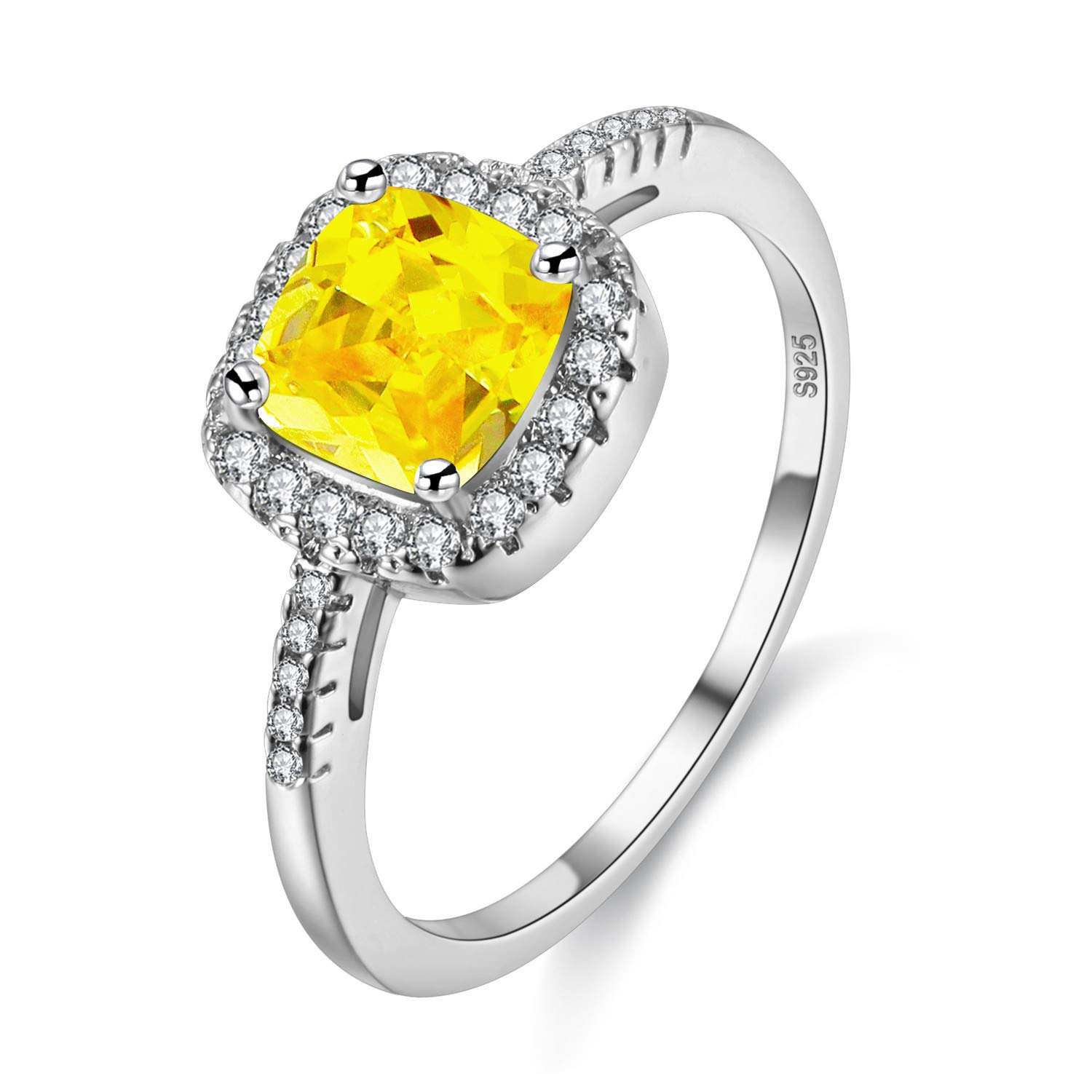 Uloveido White Gold Plated Cushion Cut CZ Crystal Halo Solitaire Engagement Rings for Women, Charm Wedding Rings (Yellow, Size Q) Y3100