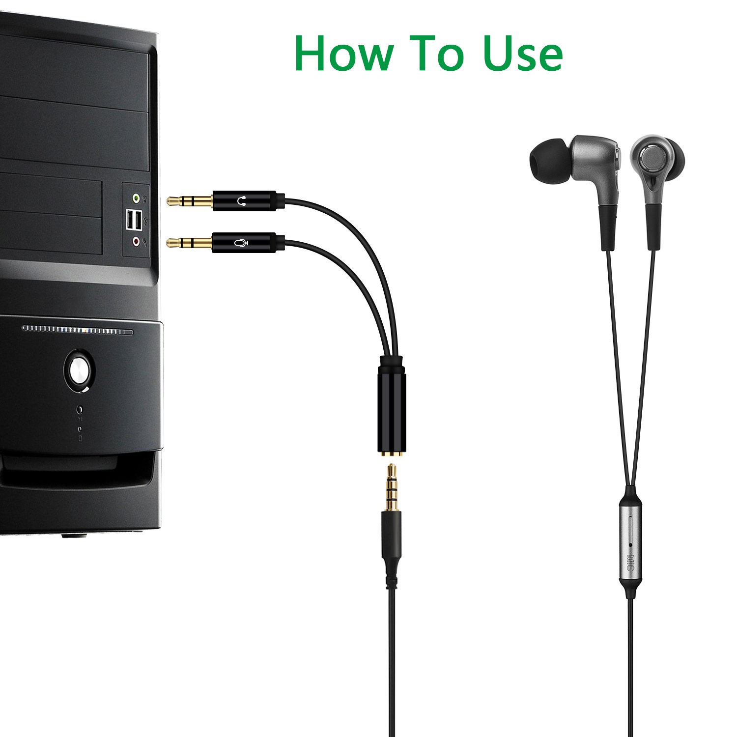 Headphone Microphone cable, Topoint Audio/Mic Splitter, 3.5mm Female to Dual 3.5mm Male Audio/Mic Splitter for Speaker, Headphones, 2 Packs