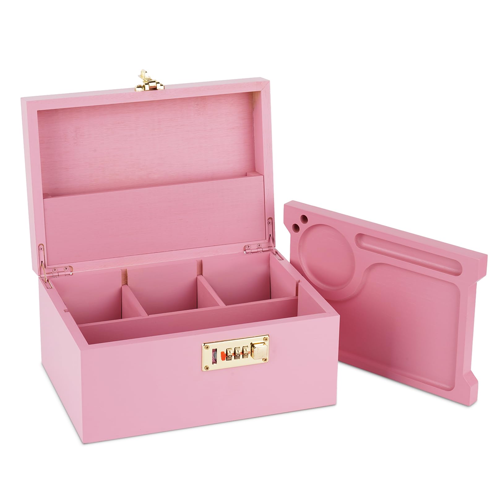 OZCHIN Large Bamboo Box with Combination Lock Decorative box for Home Great Gifts for Men Women Storage Lockbox with Tray - Pink