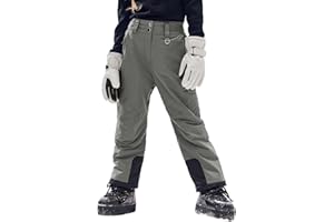 Haloumoning Girls Adjustable Waist Snow Pants Kids Winter Waterproof Insulated Ski Trousers with Pockets 5-14 Years