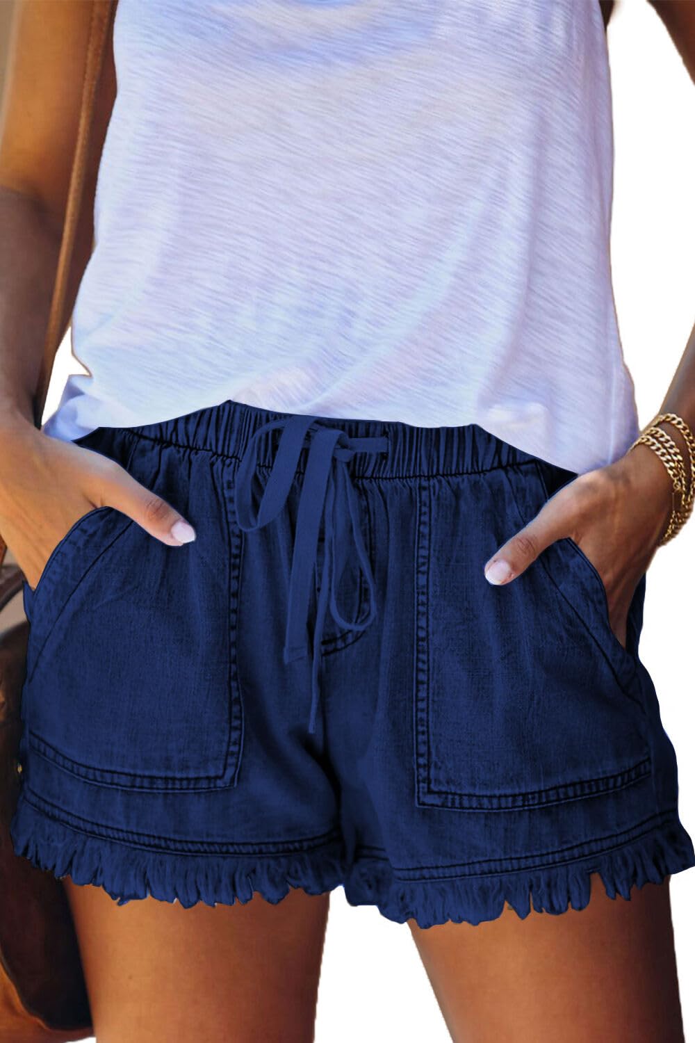YOCUR Womens Jean Shorts High Waisted Drawstring