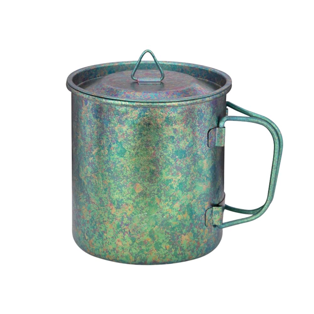 SXSHUOSI 100% Titanium Camping Mug Coffee Mug Beer Mug, Outdoor Collapsible Ultra Light Mug with Lid, 450ML (Brilliant Green)