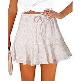 Aoudery Womens Summer Flowy Shorts Casual Boho Floral Skorts Ruffle Mini Skirts Running Tennis Chiffon Butterfly Shorts Floral White, Medium