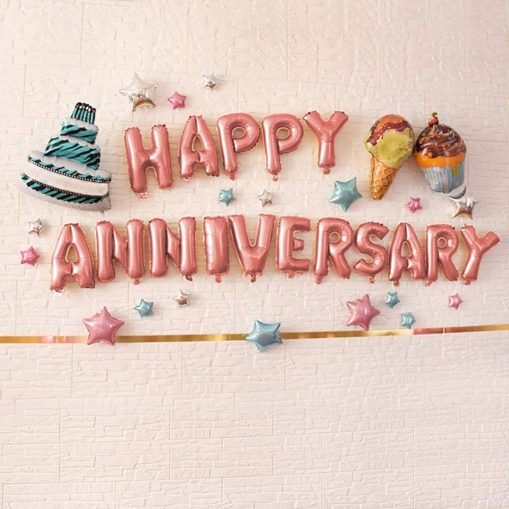 TRIXES Happy Anniversary Balloons, Rose Gold Foil Letters, 16 Inch Large Size - Image 3
