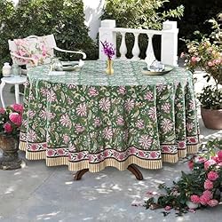 Ridhi Hunter Green 100% Cotton Round 120 Tablecloth